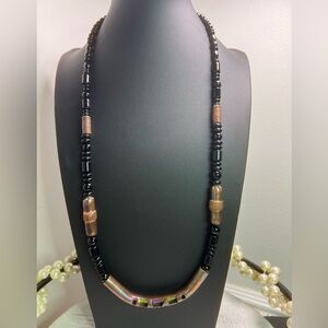 Running Bear Native American Copper Black Onyx & 925 Necklace 25” D17